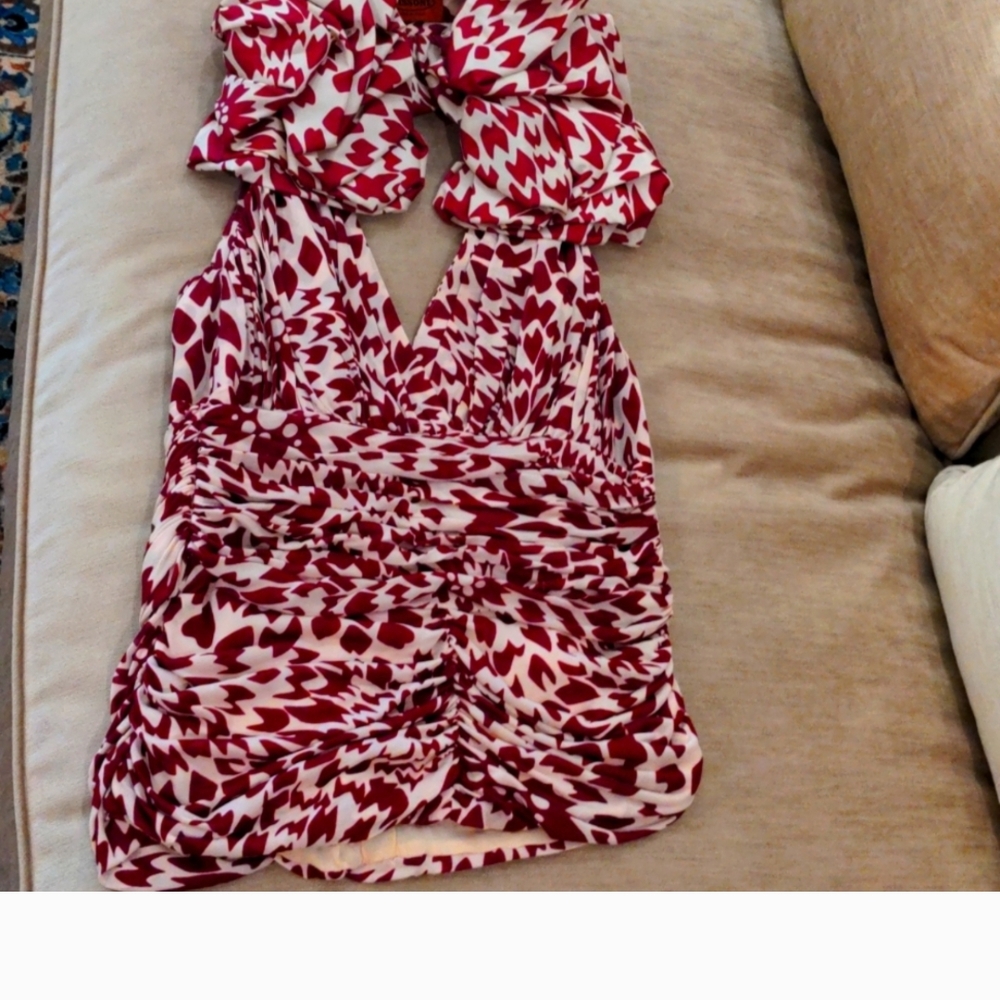 Missoni Red and White Ruched Sleeveless Blouse